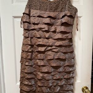 Jessica Howard Brown Strapless Ruffled Cocktail Dress